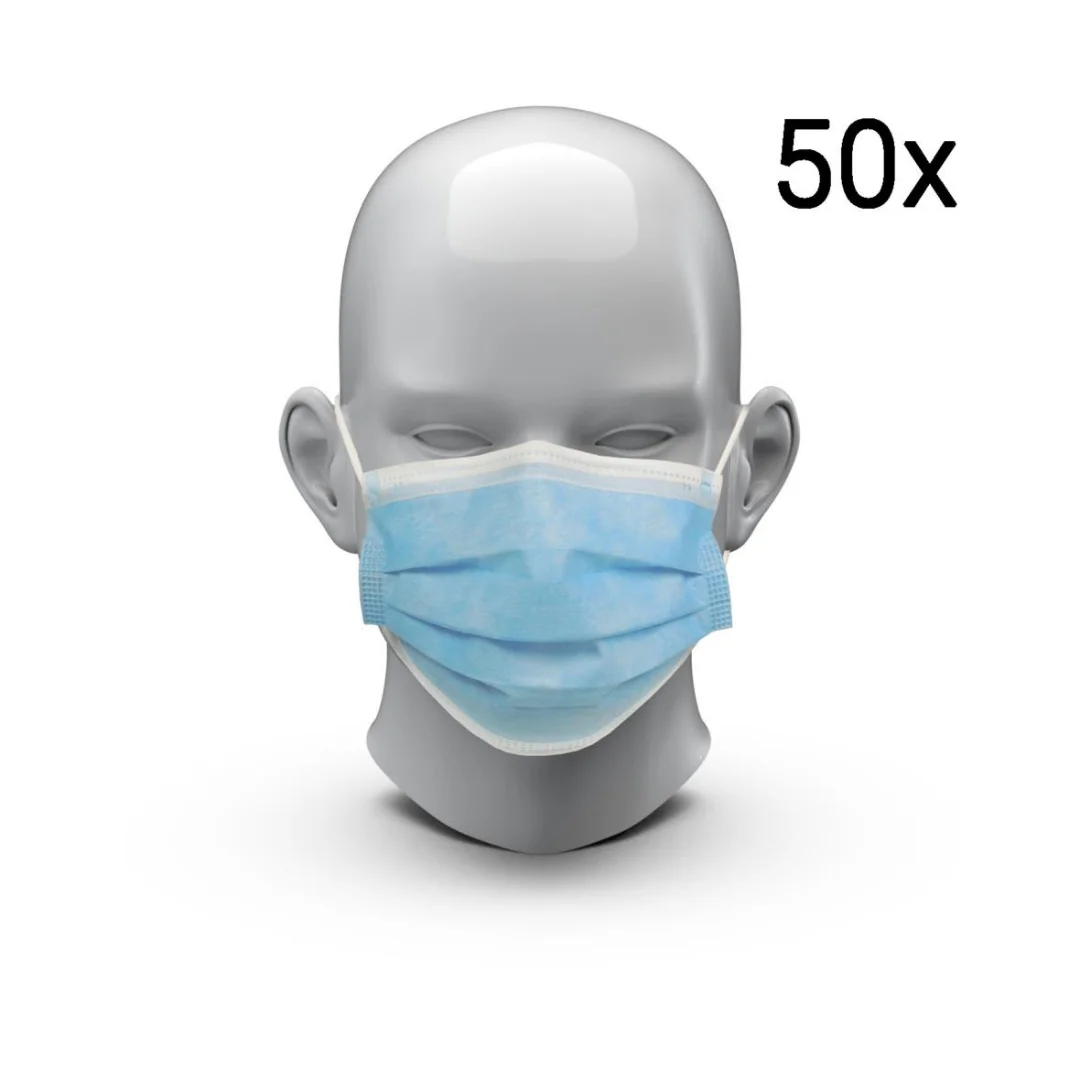 Blauw medisch mondmasker type IIR met vier lagen, doos van 50 stuks