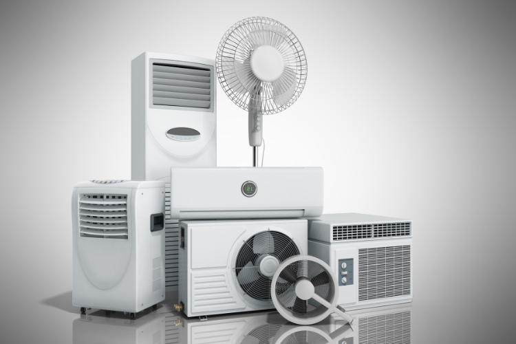 Verzameling van airco-systemen en ventilatoren