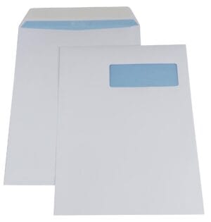 Gallery enveloppen ft 230 x 310 mm, venster rechts, stripsluiting, binnenzijde blauw, doos van 250 stuks — zak-envelop