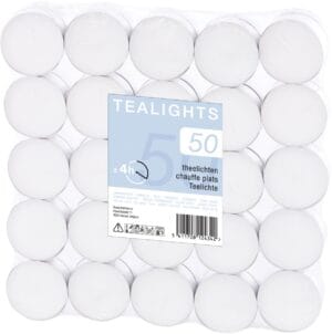 Pak met 50 witte theelichtjes in aluminium houder