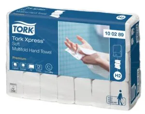 Tork papieren handdoeken Xpress, Soft, multifold, 2-laags, 150 vellen, systeem H2, pak van 21 stuks — handdoeken en dispensers