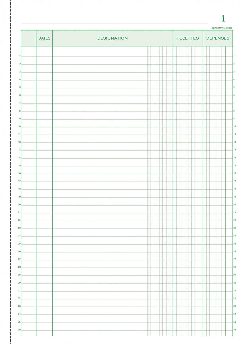 Exacompta uitgavenboekje A4 van 29,7 × 21 cm, Franstalig, verticaal