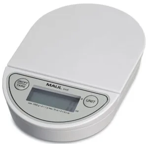 MAUL postweegschaal Oval, weegt tot 2 kg, gewichtsinterval van 1 gram, incl. batterij, wit — brieven- en pakketwegers