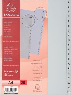 Exacompta alfabetische tabbladen A4 van A tot Z in grijs PP, 20 tabs