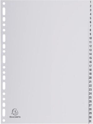 Exacompta tabbladen numeriek voor ft A4, uit PP, 31 tabs, grijs — detail 2