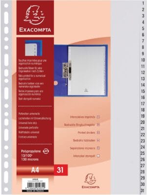 Exacompta tabbladen numeriek voor ft A4, uit PP, 31 tabs, grijs — alfabetische tabbladen