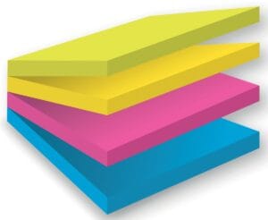 Blister met vier Post-it Super Sticky memoblokken van 76 × 76 mm in geassorteerde kleuren