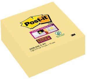 Gele Post-it Super Sticky notes kubus van 76 × 76 mm met 270 vel