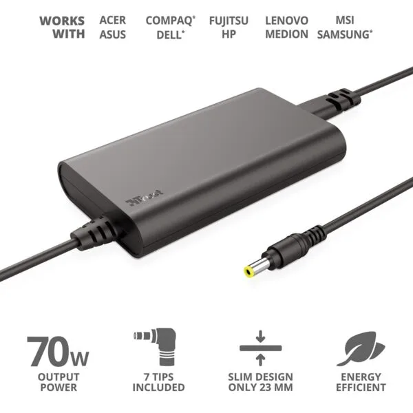 Trust Simo ultradunne, universele laptoplader, 70 W - Afbeelding 2