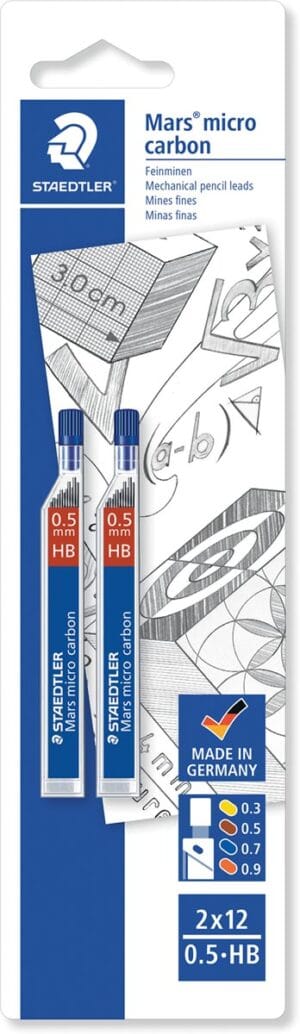 Blister met twee etuis Staedtler Mars micro potloodstiften 0,5 mm HB