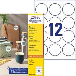 Avery Zweckform ronde etiketten - diameter 60 mm, wit, 120 etiketten, 10 vellen — productfoto 2