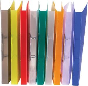 Bronyl ringmap A4 in transparante kleuren met twee D-ringen van 15 mm