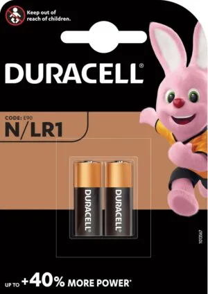 Blister met twee Duracell Security MN9100 LR1 batterijen van 1,5 volt