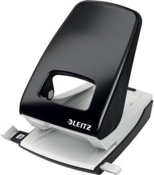 Zwarte Leitz NeXXt 5138 perforator met plaatstalen kap en aanleglat