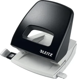 Zwarte Leitz perforator 5005 met metalen frame en kunststof kap