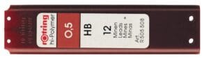 Etui met 12 Rotring potloodstiften van 0,5 mm, hardheid HB