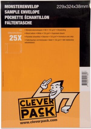 Cleverpack monsterenveloppen, ft 229 x 324 x 38 mm, met stripsluiting, wit, pak van 25 stuks — beschermingsenvelop
