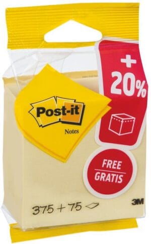 Post-it Notes kubus met gele memoblaadjes van 76 x 76 mm, blok van 450 vel op blister