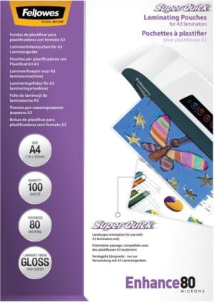 Pak Fellowes Super Quick lamineerhoezen Enhance80 voor A4, 160 micron, 100 stuks