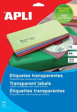 Set Apli transparante etiketten A4 van 210 × 297 mm, 10 stuks