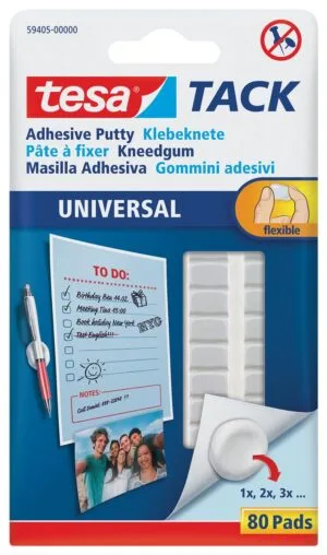 Tesa TACK Kneedgum, blister met 80 pads — kneedlijm en kleefstrips
