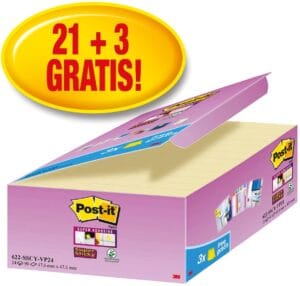 Post-it Super Sticky notes 47,6 × 47,6 mm geel - 90 vel, pak van 21 + 3 gratis — productfoto 2