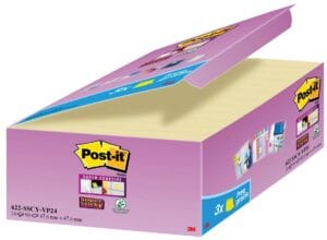 Post-it Super Sticky notes memoblokken in geel, 47,6 × 47,6 mm, pak van 21 + 3 gratis