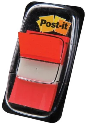 Houder met 50 rode Post-it index standaard tabs van 24,4 × 43,2 mm