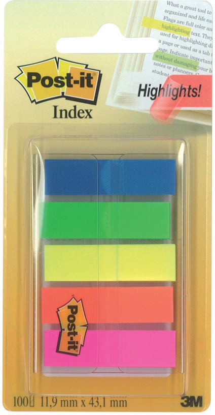 Post-it index translucent, ft 11,9 x 43,2 mm, houder met 20 tabs in 5 verschillende kleuren Portaal Check