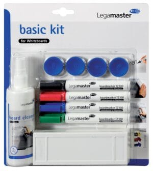 Legamaster basic kit voor whiteboards met markers, bordenwisser, spray en magneten op blister