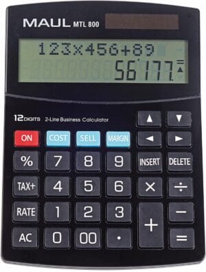 Zwarte Maul MTL 800 bureaurekenmachine met 2-regelig display en 12 cijfers