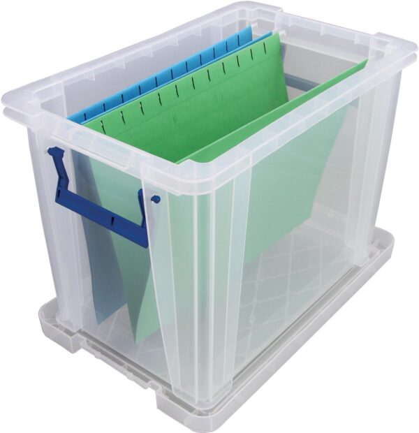 Bankers Box opbergdoos 18,5 liter, transparant met blauwe handvaten, per stuk verpakt in karton - Afbeelding 2