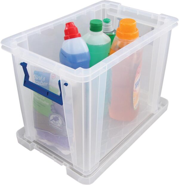 Bankers Box opbergdoos 26 liter, transparant met blauwe handvaten, per stuk verpakt in karton - Afbeelding 2