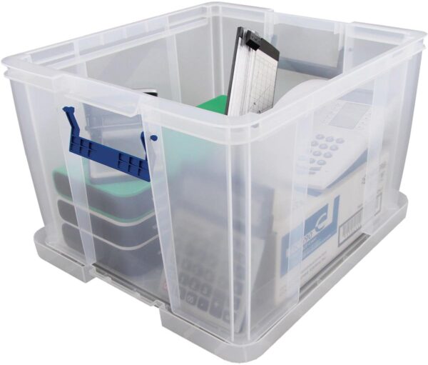 Bankers Box opbergdoos 48 liter, transparant met blauwe handvaten, per stuk verpakt in karton - Afbeelding 2