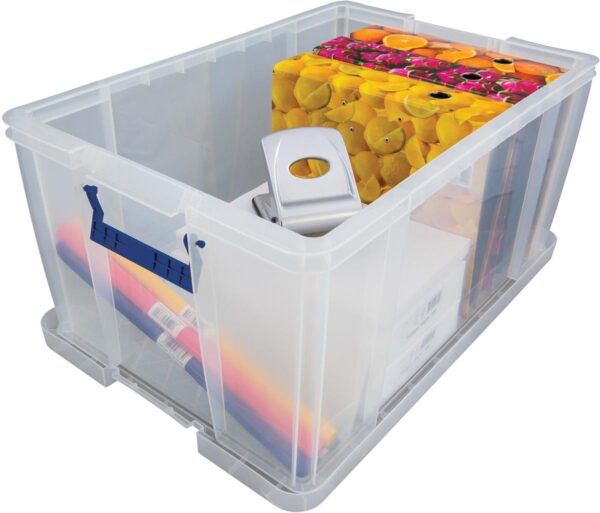 Bankers Box opbergdoos 70 liter, transparant met blauwe handvaten, per stuk verpakt in karton - Afbeelding 2