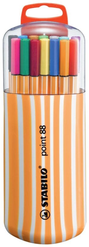 STABILO point 88 fineliner, Zebrui box, etui van 20 stuks in geassorteerde kleuren — office fineliners