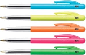 Doos met 50 Bic M10 Clic Pastel balpennen in pastelkleuren met blauwe inkt