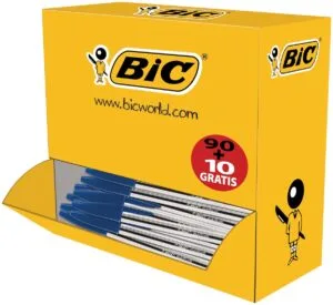 Voordeelpak Bic Cristal Medium balpennen in blauw met transparante houder