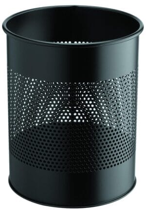 Zwarte metalen papiermand van Durable met perforatie, inhoud 15 liter