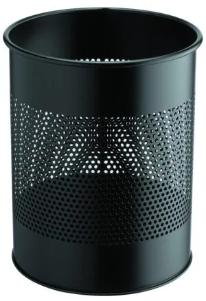 Zwarte metalen papiermand van Durable met perforatie, inhoud 15 liter