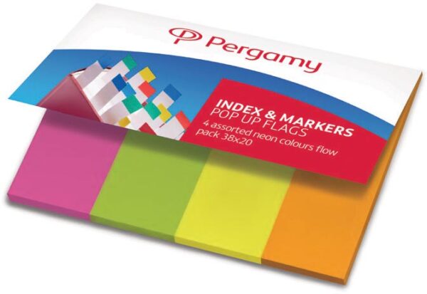 Pergamy Index & papieren markeerstroken, pak van 4 x 50 vel, geassorteerde neon kleuren - Afbeelding 2