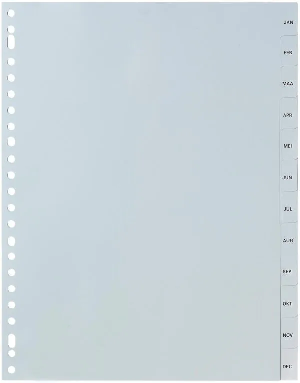 Pergamy tabbladen, ft A4, 23-gaatsperforatie, grijze PP, januari-december