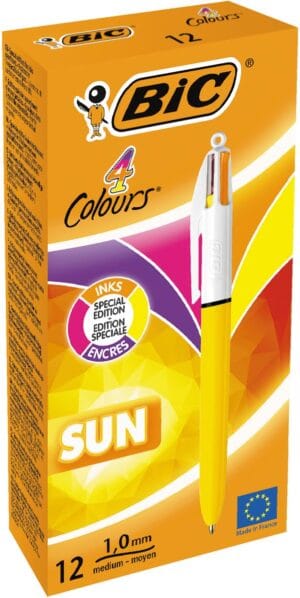 Bic Colours Sun 4-kleurenbalpen met geel lichaam en fashion inktkleuren