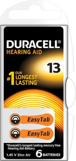 Blister Duracell DA13 hoortoestelbatterijen type 13 met 6 stuks