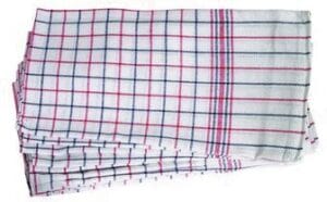 Geruite witte handdoek van 65 × 65 cm met blauwe en rode strepen, pak van 6 stuks