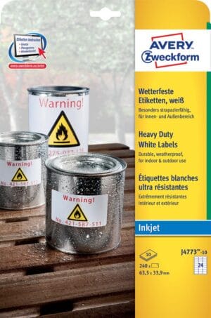 Vel Avery Zweckform J4773-10 weerbestendige witte etiketten van 63,5 × 33,9 mm