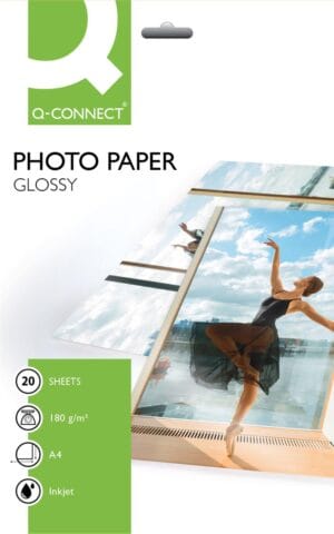 Pak Q-Connect fotopapier A4 van 180 g/m², glanzend, 20 vel