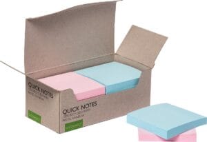 Q-Connect Quick Notes Recycled pastel memoblok 76 × 76 mm - 100 vel, doos van 12 stuks — productfoto 2