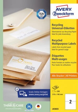 Doos Avery Zweckform witte gerecycleerde universele etiketten 210 × 148 mm