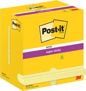 Post-It Super Sticky Notes, 90 vel, ft 76 x 127 mm, geel, pak van 12 blokken